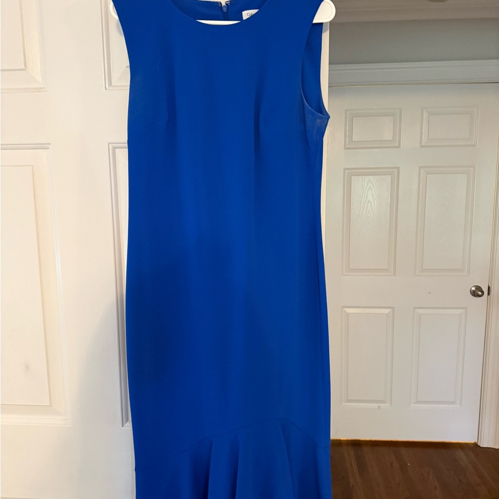 Calvin Klein Royal Blue Sleeveless Midi Sheath Dress